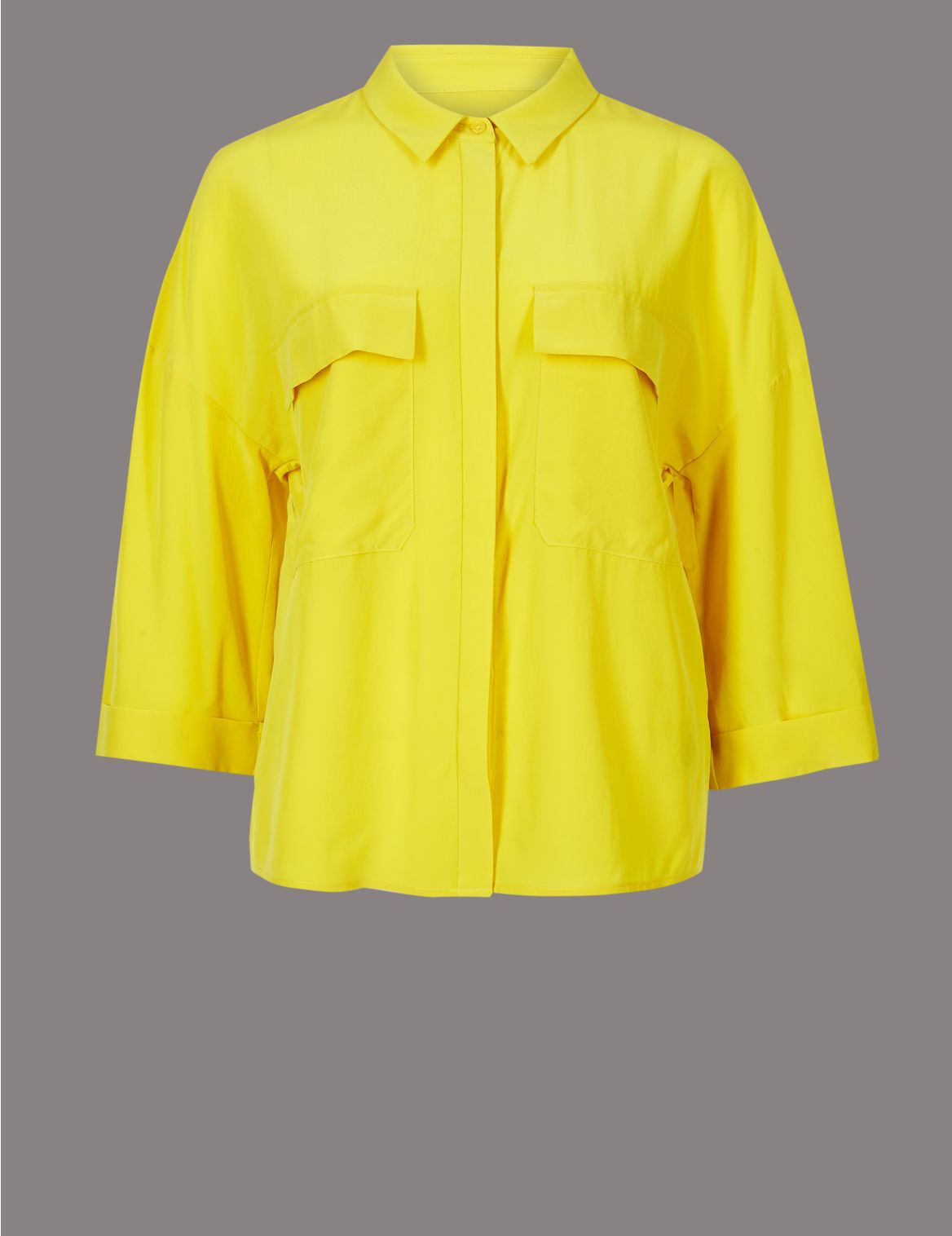 Marks & Spencer Pure Silk 3/4 Sleeve Shirt  - Yellow - 6