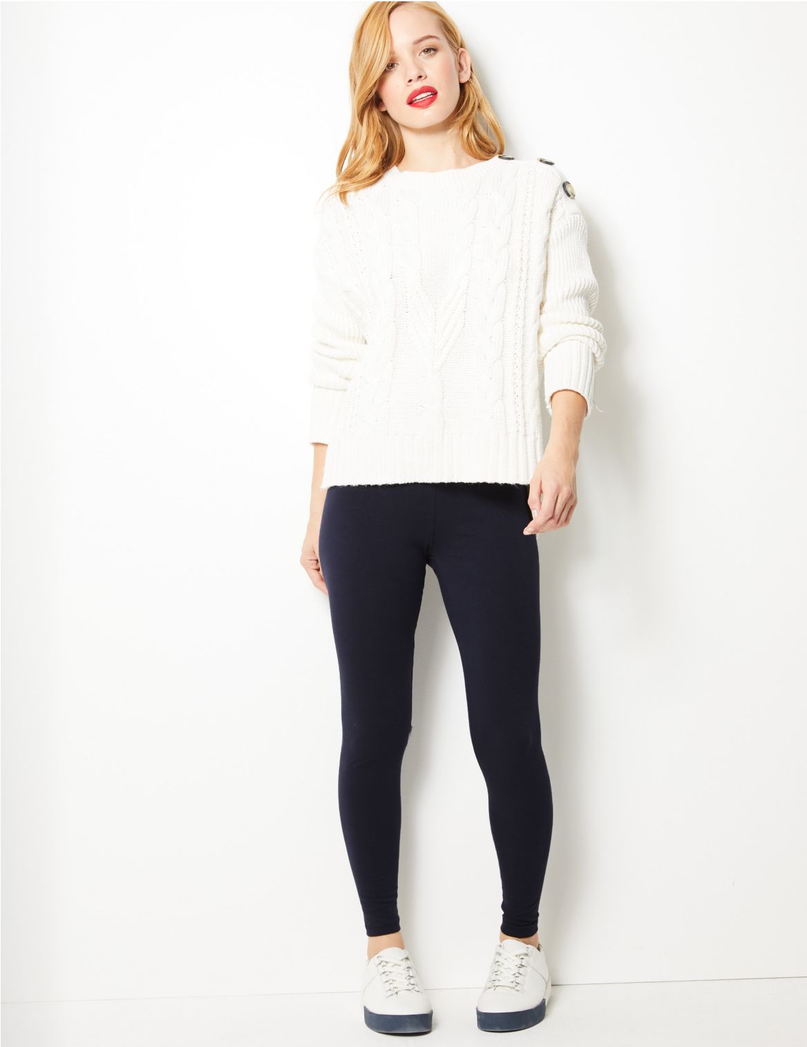 Marks & Spencer PETITE Cotton Rich Leggings  - Navy - 6-XSH