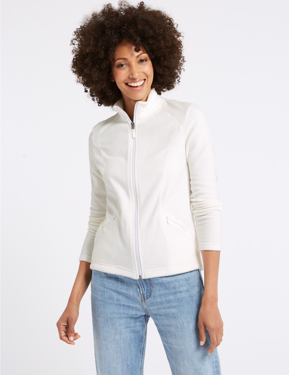 Marks & Spencer Panelled Fleece Jacket - White - 20