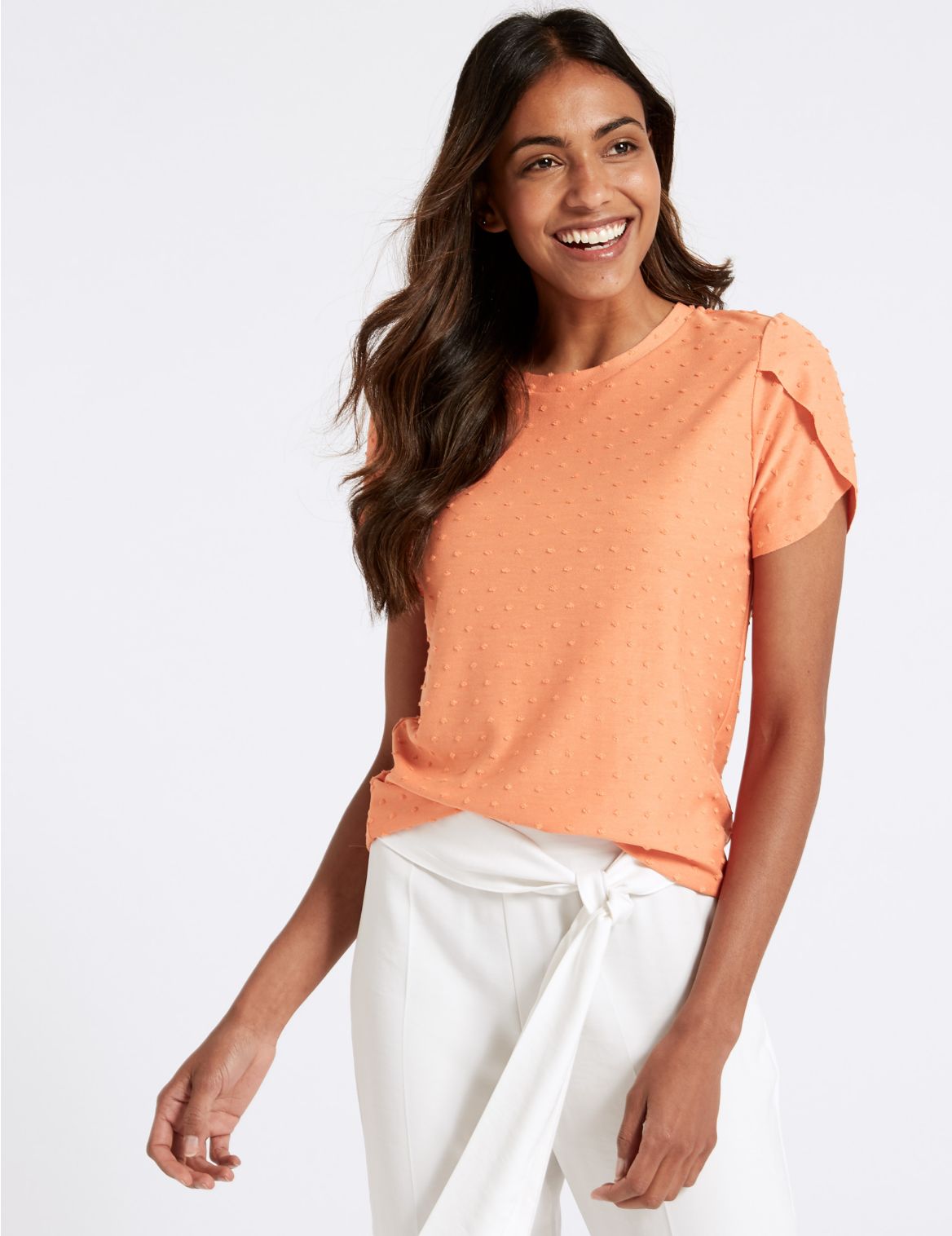 Marks & Spencer Spotted Round Neck Short Sleeve T-Shirt - Orange - 14