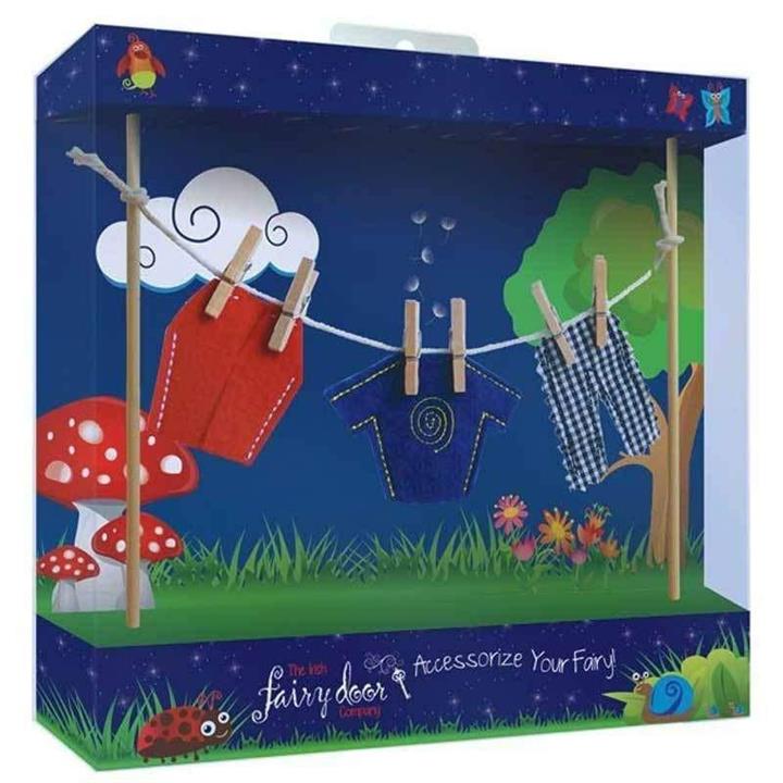 Magical Irish Fairy Door Clothes Line and Male Fairy Clothes Set