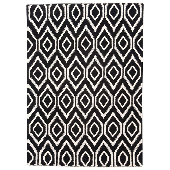 Madras Handmade Flat Weave Rug | Black & White