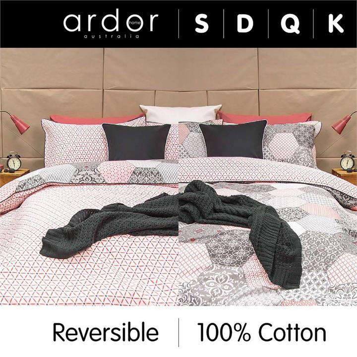 Madden Coral - Reversible Quilt Cover Set 100% Cotton