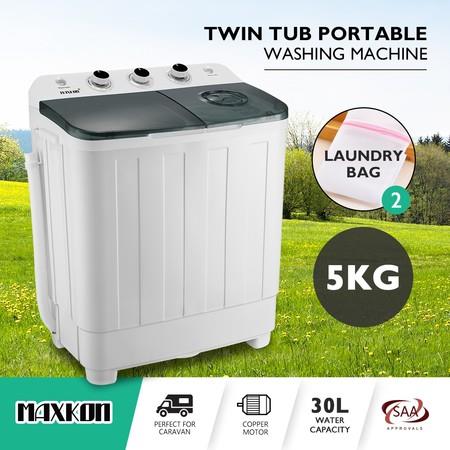 Maxkon 5KG Twin Spin Washing Machine Portable Top Load Washer Dryer - Grey