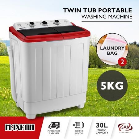 Maxkon 5KG Twin Spin Washing Machine Portable Top Load Washer Dryer - Red