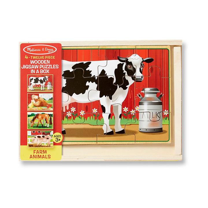 Melissa and Doug Farm Puzzles in a Box - 4 x 12 Piece Puzzles