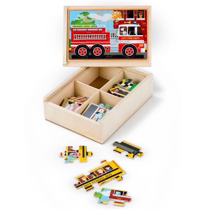 Melissa and Doug Vehicle Puzzle in a Box - 4 x 12 Piece Puzzles