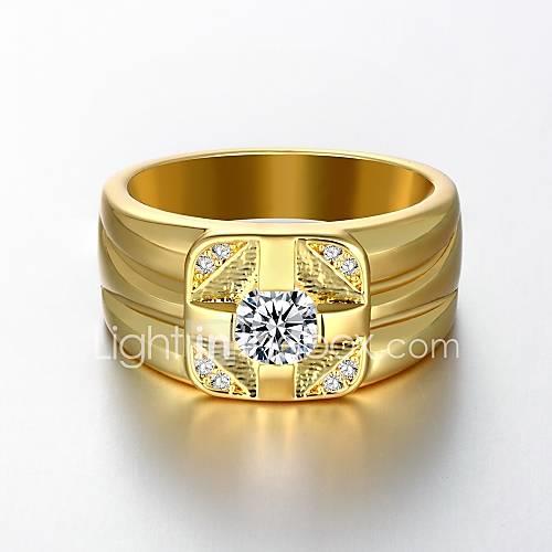 Men's Gold Plated Princess Band Ring - Classic Golden Ring For Wedding / Party / Party / Evening / Daily / Casual / Sports / Zircon