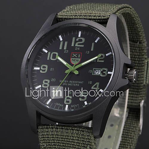 Men's Quartz Military Watch Calendar / date / day Fabric Band Casual Black / Blue