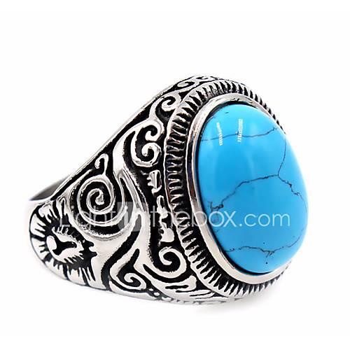 Men's Turquoise Stainless Steel Ring - Round Unique Design / Basic Black / Blue LED Ring For Thank You / Daily / Casual