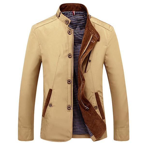 Mens Casual Business Slim Fit Zipper Single-breasted Stand Collar Personality Fashion Jacket