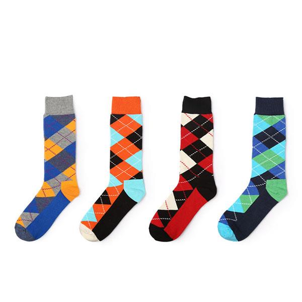 Mens Cotton Breathable Grid Pattern Socks Casual Sport Middle Tube Socks