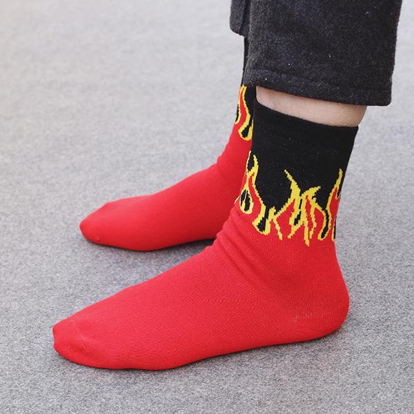 Mens Women Harajuku Street Shot Flame Pattern  Good ElasticTube Cotton Socks