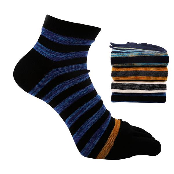 Men Striped Cotton Breathable Five Toe Socks Casual Ankle Socks For Male