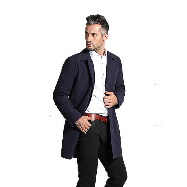 Mens Autumn Casual Turn-down Collar Slim Fit Overcoat Single-breasted Business Long Trench Coat