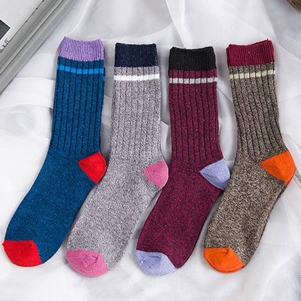 Men Vintage Cotton Stripe Middle Tube Socks Winter Warm Kintted Socks