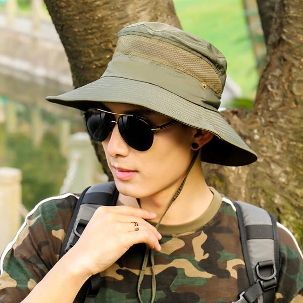 Mens Polyester Mesh Breathable Bucket Hats Fisherman Hat