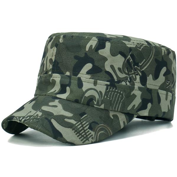 Men Camouflage Flat Top Cap Solid Army Cadet Military Hat