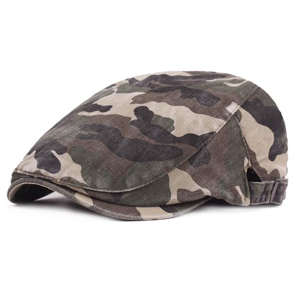 Men Washed Cotton Camouflage Buckle Adjustable Beret Caps