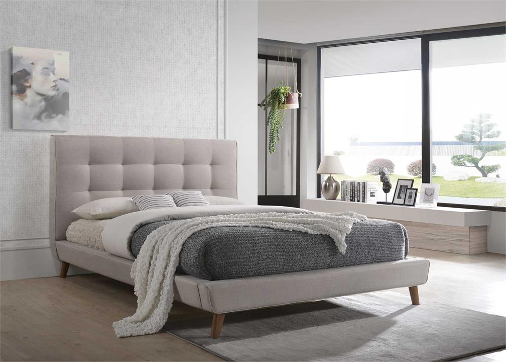 Milan Queen Bed Frame In Light Taupe Fabric