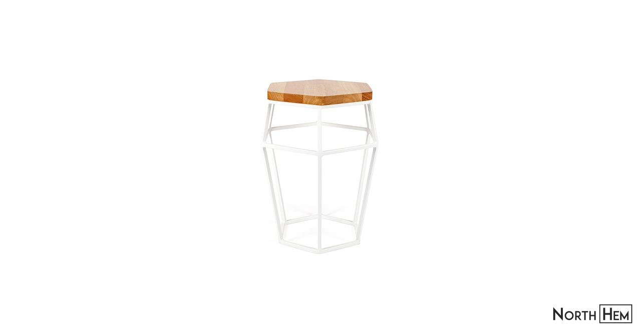 Mika Stool | Natural Oak Wooden Top and White Metal Legs Stool