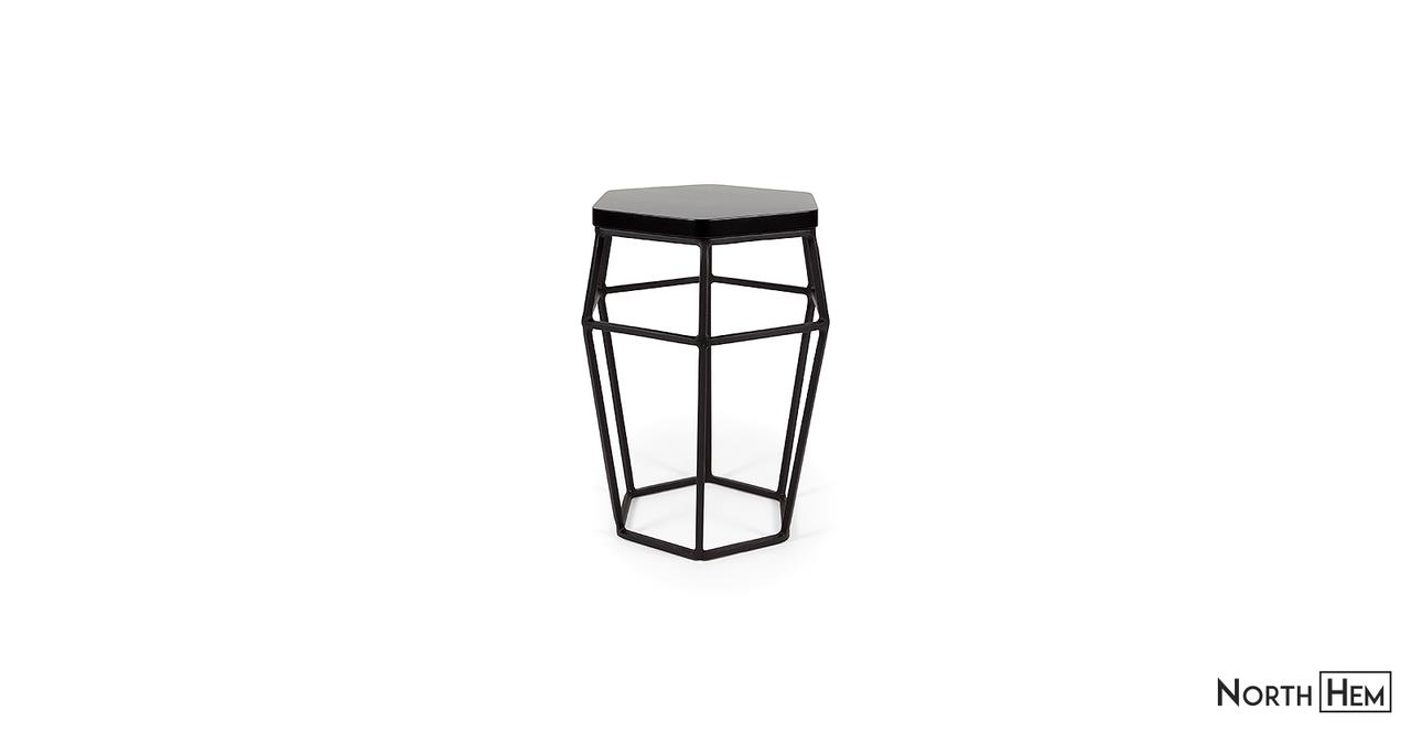 Mika Stool | Black Wooden Top and Black Metal Legs Stool