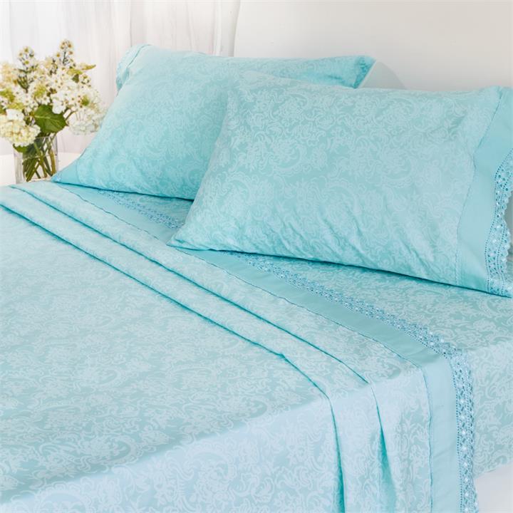 Microfibre Lace Sheet Set Duck Egg Queen