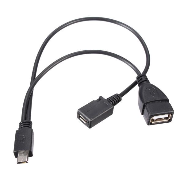 Micro USB Male To USB Female Host OTG Cable+ Micro USB Female Cable Y Splitter