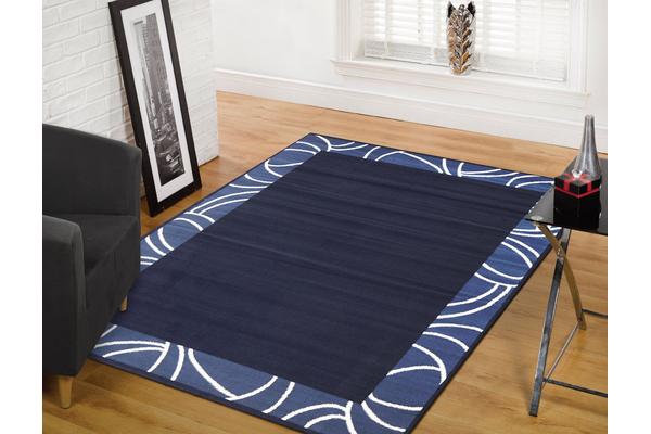 Modern Funky Border Pattern Rug Navy 280x190cm