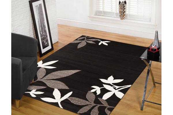 Modern Spring Leaf Rug Black 280x190cm