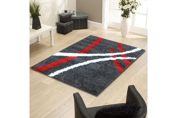 Modern Shag Rug Charcoal Red White 330x240cm