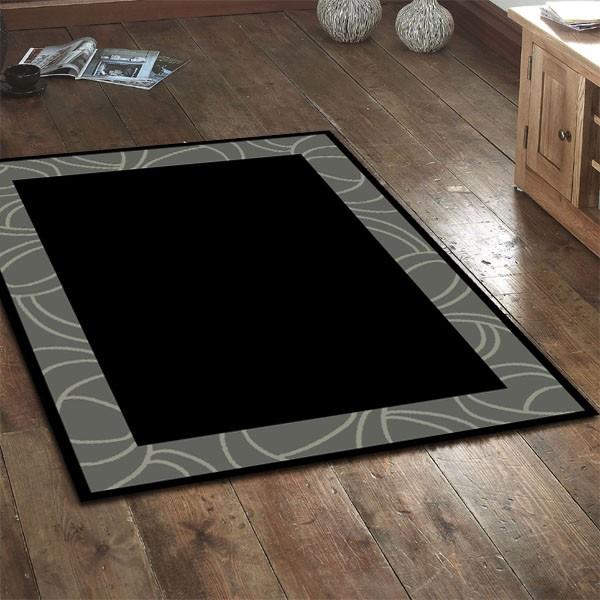 Modern Border Rectangular Floor Rug - Black Grey