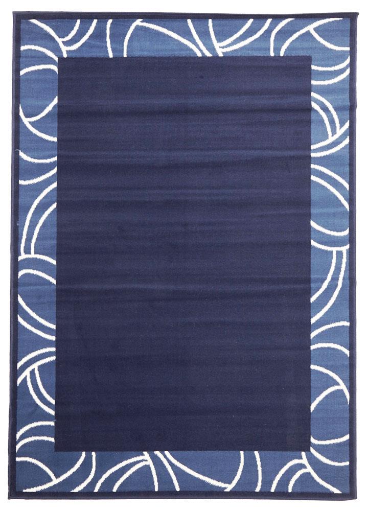 Modern Funky Border Pattern Rectangular Floor Rug Navy