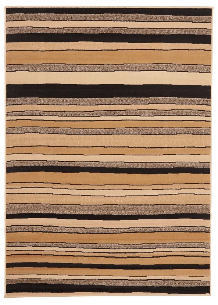 Modern Multi Stripes Rectangular Floor Rug Beige Black