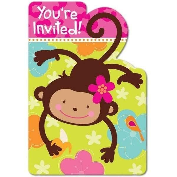 Monkey Fun Party Invitations with Envelopes - 8 Pack