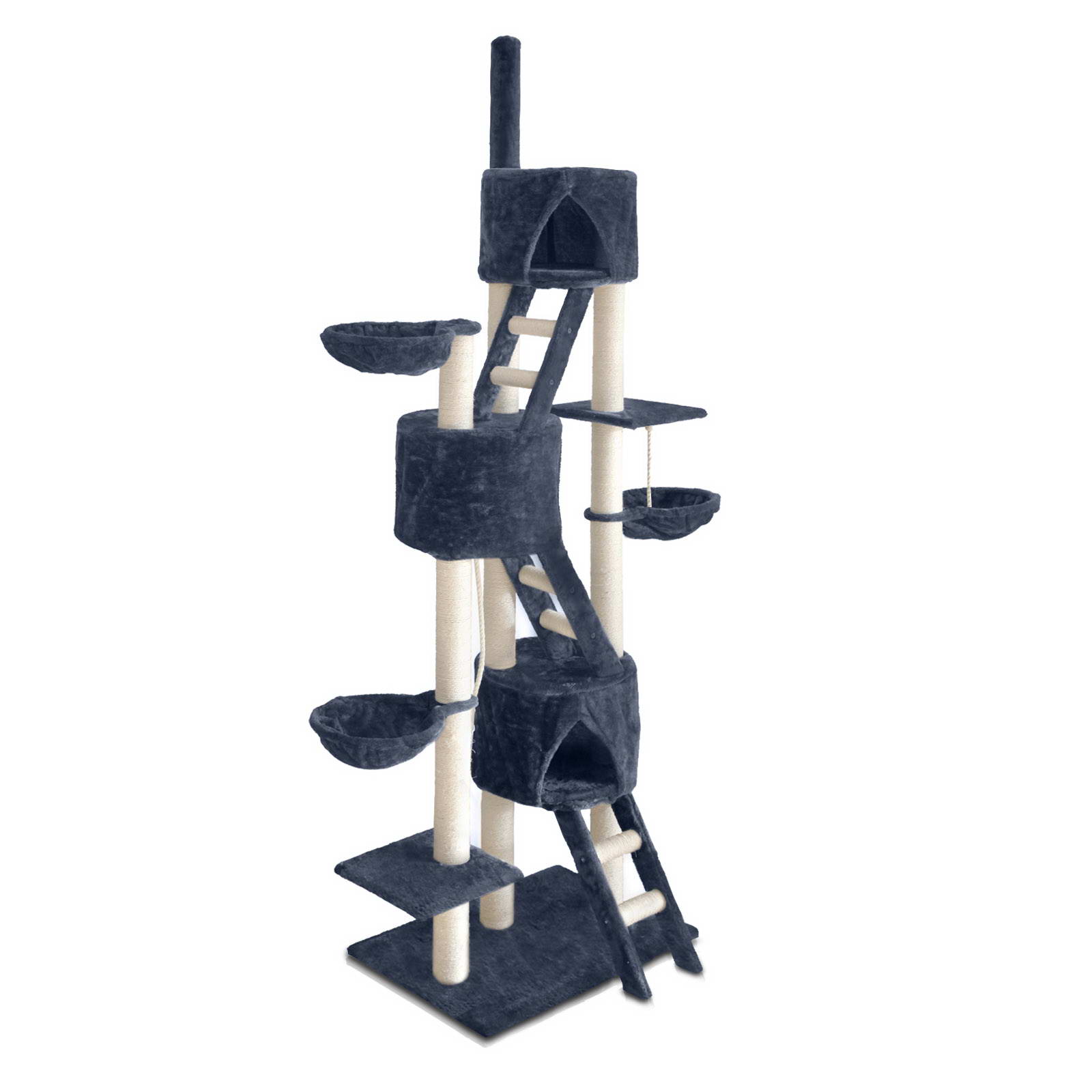 Multi Level Delux Cat Scratching Poles Tree with Ladder (Grey)