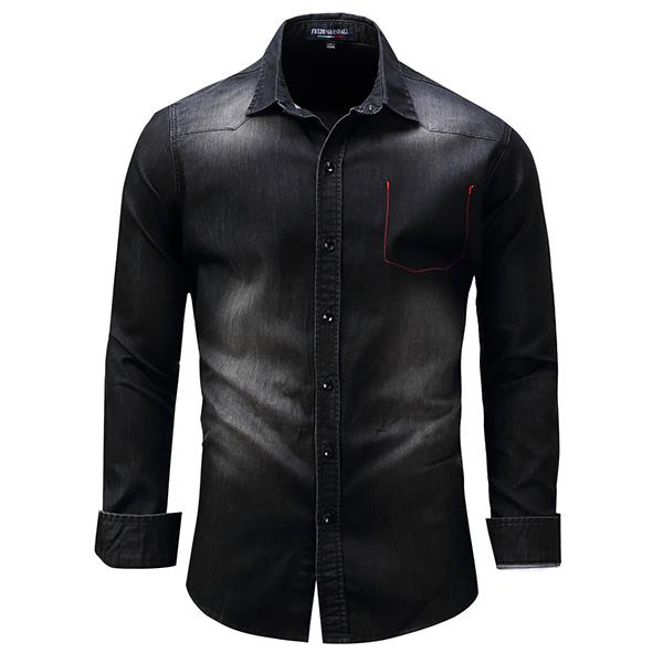 New Fashion and Casual Large Size Long Sleeve Washed Denim Cotton Men Shirt