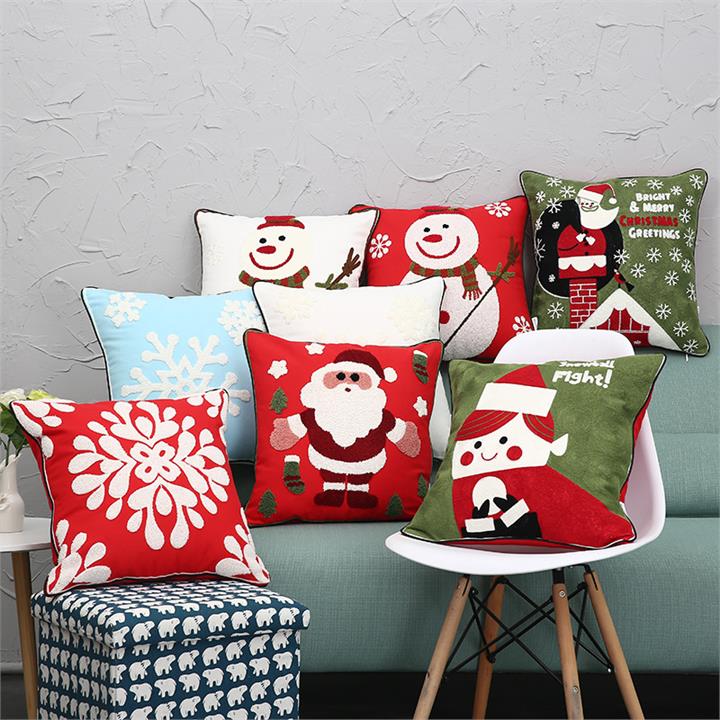 New Christmas Pure Cotton Embroidering Pillow Cases Santa Snowflake Cushion Cover For Sofa Car Home Decorative