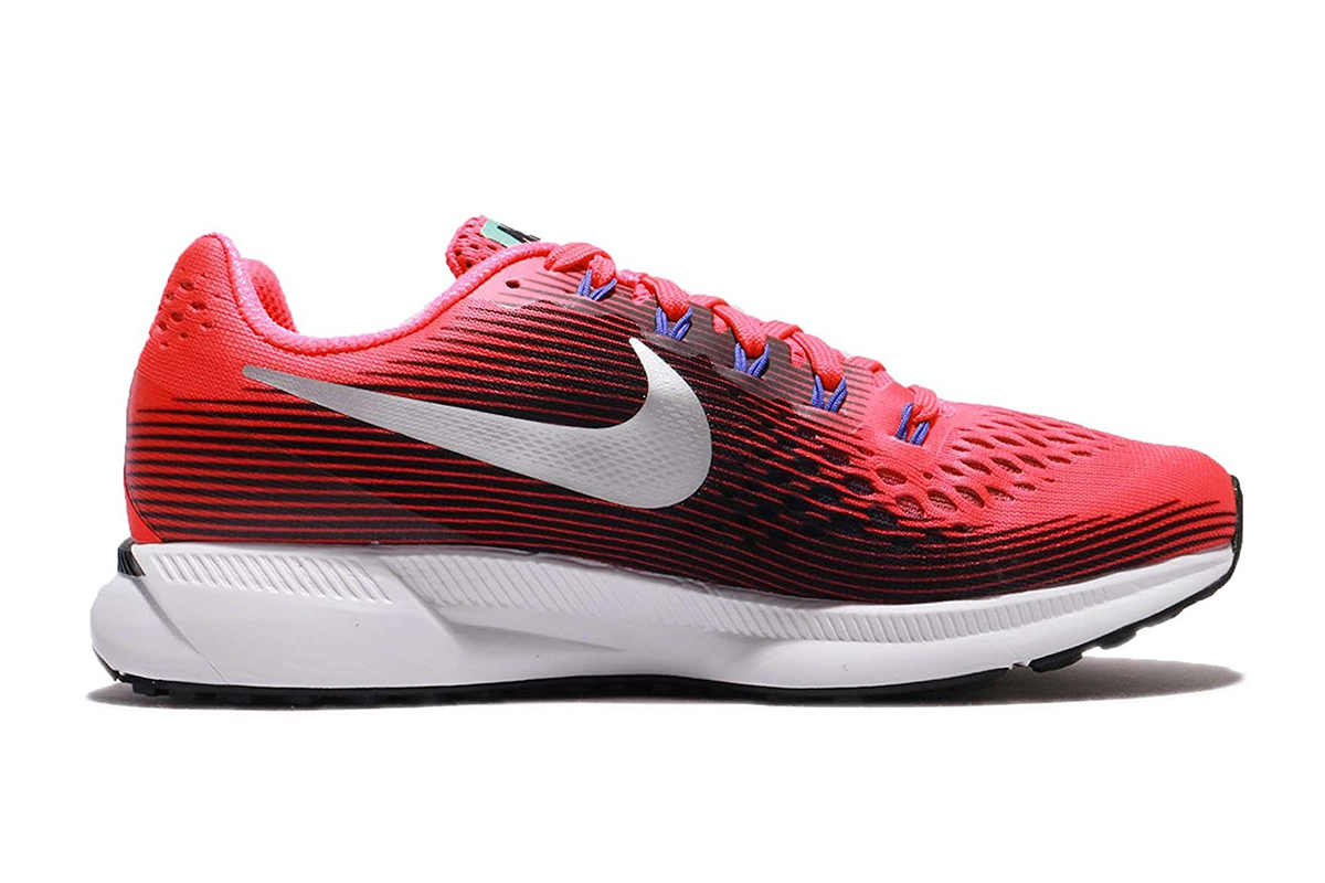 Nike Women's Air Zoom Pegasus 34 Running Shoe (Solar Red/Metallic Silver/Black, Size 8.5)