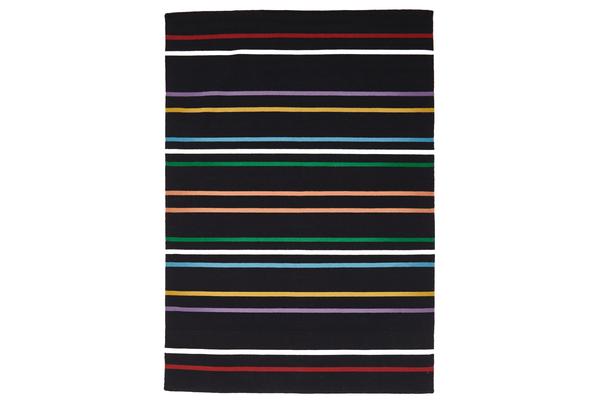 Oslo Stripe Flat Weave Wool Rug Multi Black 225x155cm