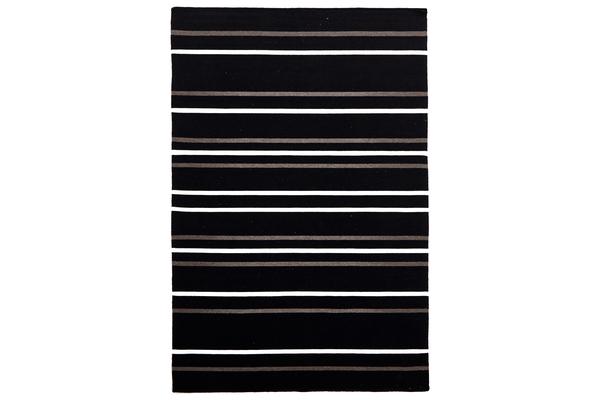 Oslo Stripe Flat Weave Wool Rug Black 225x155cm