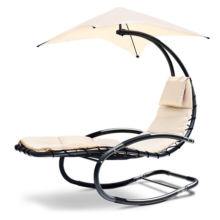 Outdoor Lounge Chair With Canopy Hanging Rocking Chaise Bed Steel in Beige