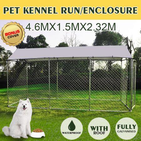 Outdoor Galvanized Steel Fencing Pet Enclosure & Dog Run Kennel with Roof Shade-4.6mx1.5mx2.32m