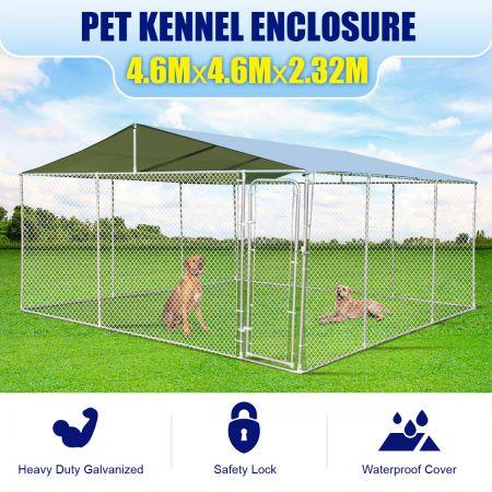 Outdoor Galvanized Steel Fencing Pet Enclosure & Dog Run Kennel with Roof Shade-4.6mx4.6mx2.32m