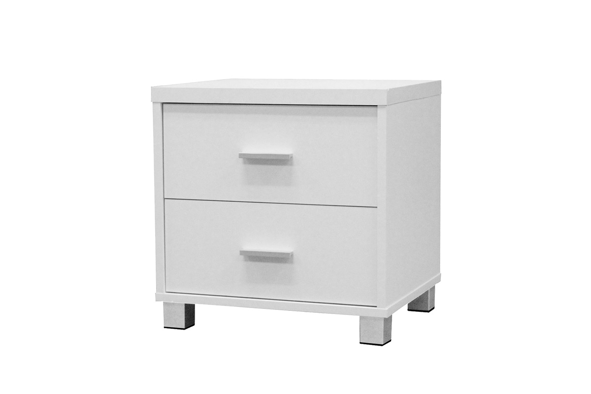 Ovela 2 Drawer Bedside Table with Aluminium Handles - Oxford Collection (White)