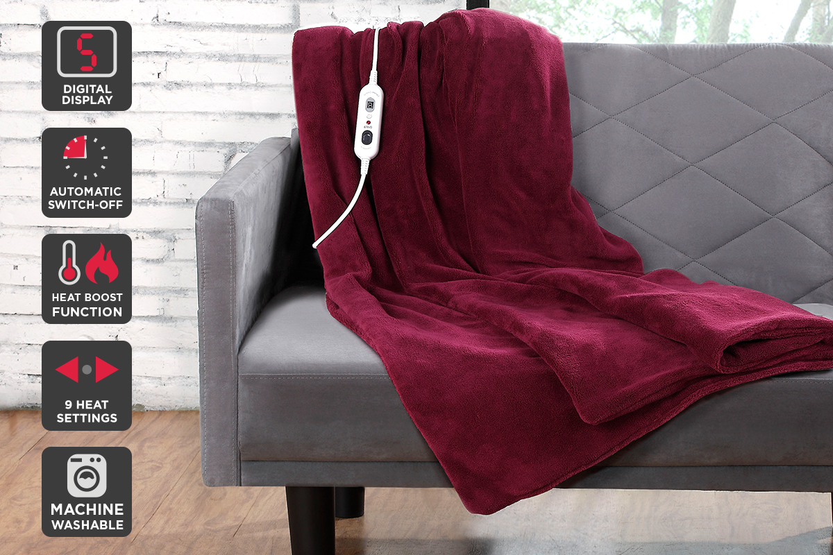 Ovela Luxury Heated Electric Throw (Burgundy)