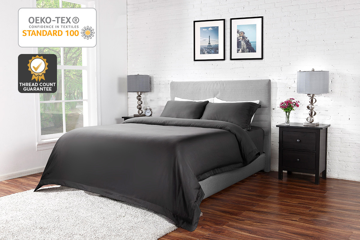 Ovela 400TC Cotton Rich Luxury Quilt Cover Set (King, Charcoal)