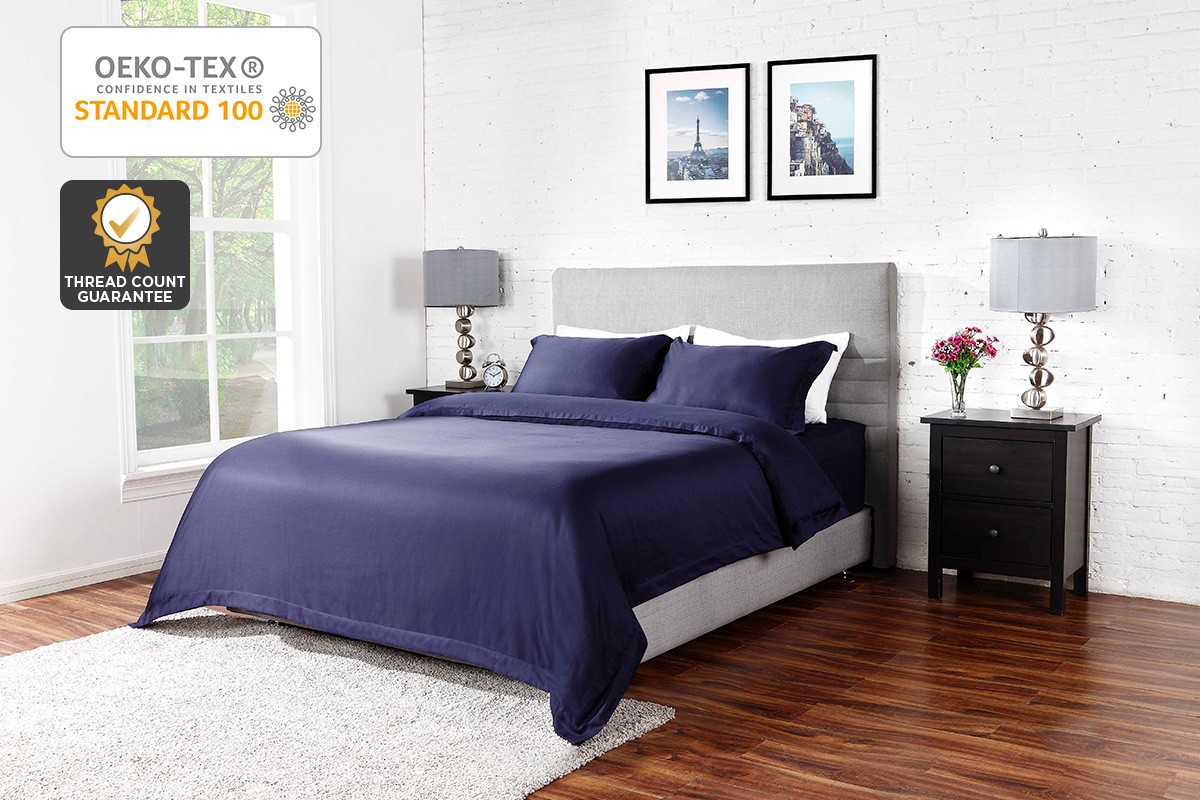 Ovela 400TC Cotton Rich Luxury Quilt Cover Set (King, Midnight Blue)