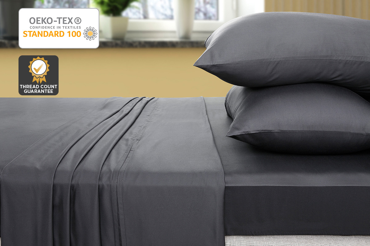 Ovela 400TC 100% Bamboo Bed Sheet Set (Double, Charcoal)