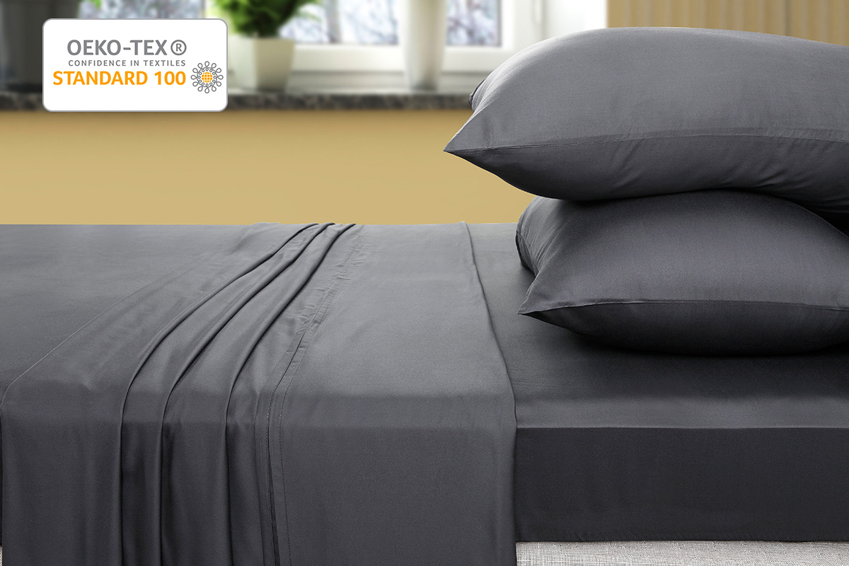 Ovela 400TC 100% Bamboo Bed Sheet Set (King Single, Charcoal)